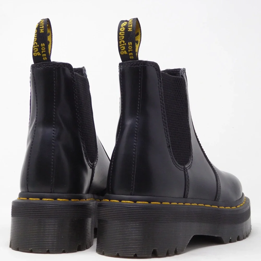 Dr. Martens Womens Chelsea Boot Black Polished Smooth Platform 2976 Quad 6